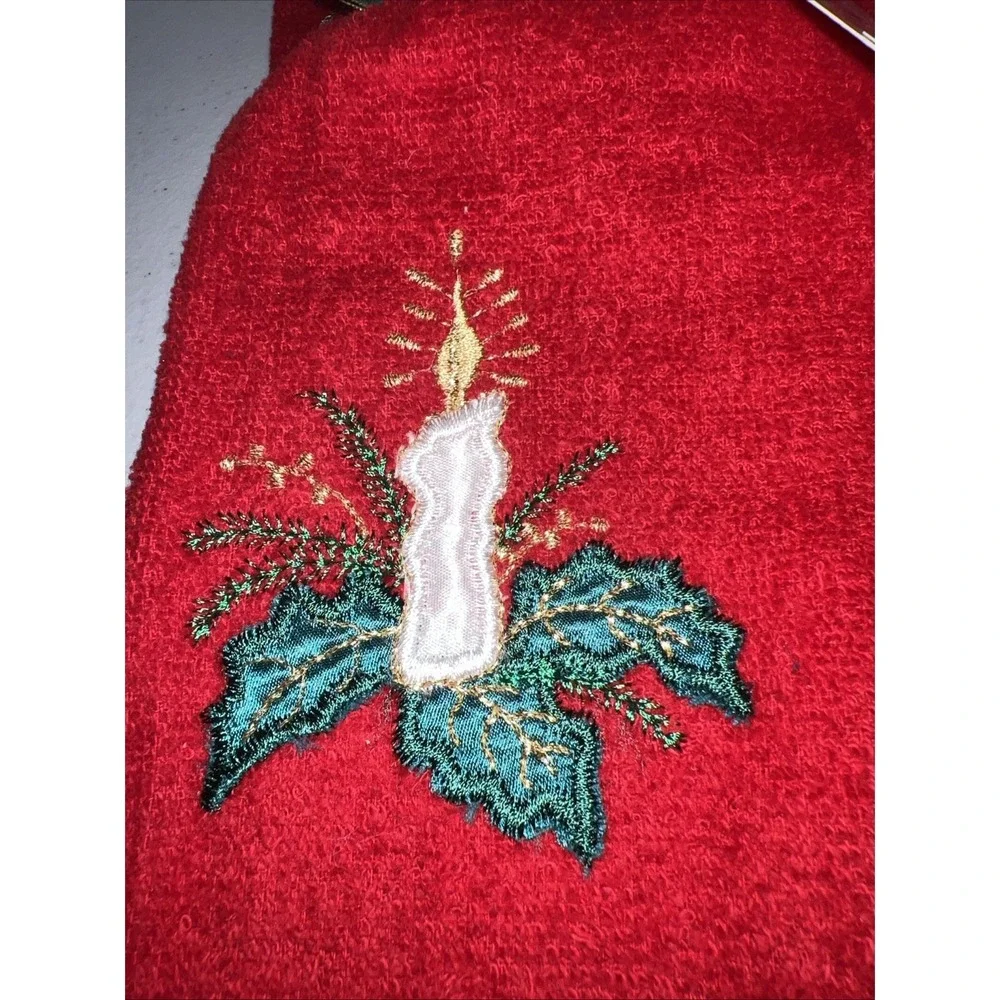 Christmas Fringe Embroidered Fingertip Hand Towels Vtg Lot Of 4 Cannon Cotton